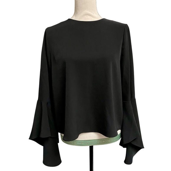 Carmen Marc Valvo Black Ruffle Bell Sleeve Blouse Sz 6 Elegant Statement Top NWT - Picture 1 of 14